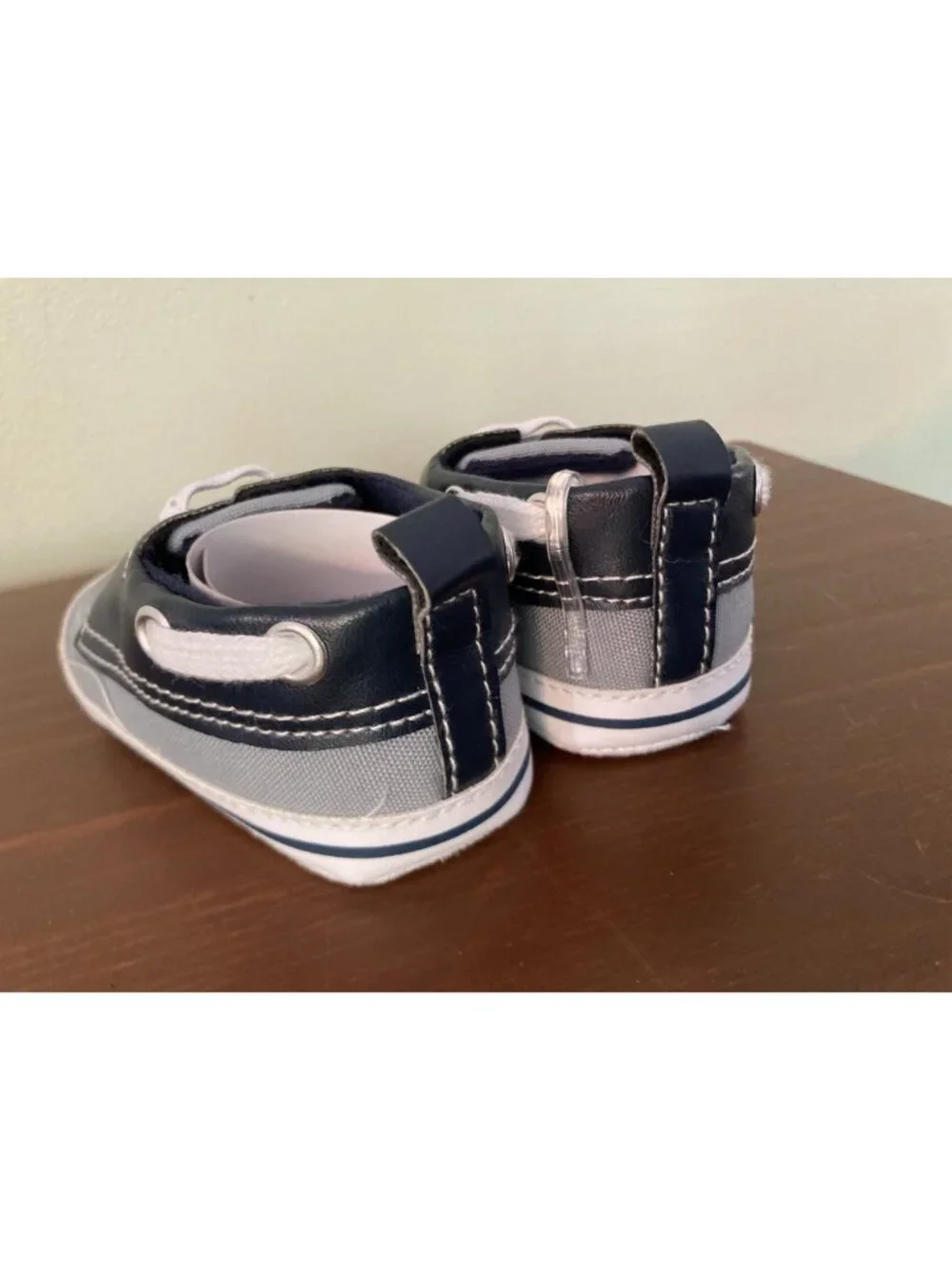 Baby Boys Navy & Gray Canvas Moccasin Shoes With Soft Soles